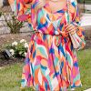 Women's Multicolor Plus Size Abstract Print Oversized Sleeve Belted Dress