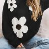 Black Big Flower Pattern Knit Sweater