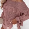 Pink Boho Tasseled Knitted Sweater