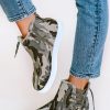 Green Camo Lace Up Raw Edge Platform Shoes