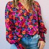 Floral Print Wrap V Neck Long Sleeve Bodysuit