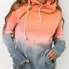 Multicolor Gradient Thumbhole Sleeve Pocketed Zipper Hoodie