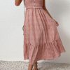 Pink Spotted Tie Shoulder Straps Ruffle Dress