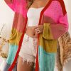 Multicolor Color Block Patchwork Open Front Cardigan