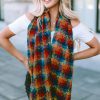 Multicolor Plaid Printed Fringed Hem Scarf