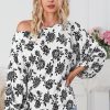 Women's White Floral Print Cold Shoulder Loose Fit Blouse