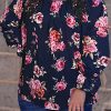 Navy Blue Plus Size Crochet Detail Cold Shoulder Floral Blouse