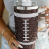 Chestnut Contrast Rhinestone Rugby 304 Stainless Steel Tumbler