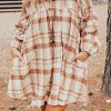 Women's Brown Plaid Print Babydoll Mini Dress