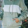 Green Contrast Wide Band Front Drawstring Hoodie