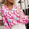 Pink Abstract Brush Print Loose Fit Blouse