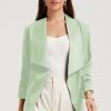 Green Solid Lapel Collar Satin Blazer