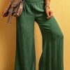 Women's Chic Green Smocked Waist Crinkled Wide Leg Pants