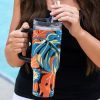 Multicolour Tropical Leaf Printed Stainless Handle Straw Tumbler