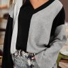 Black Colorblock Long Sleeve V Neck Top