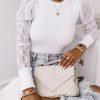 White Lace Splicing Sleeve Ribbed Slim Top