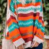 Multicolor Color Block Striped Loose Sleeve Sweater