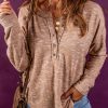 Chestnut Rib Knit Drop Shoulder Long Sleeve Henley Top