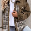 Brown Plaid Patchwork Pockets Denim Jacket