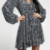 Gray Leopard Sequins V Neck Wrap Dress With Tie