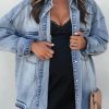 Sky Blue Flap Pocket Buttoned Oversized Denim Jacket