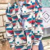 Multicolor Aztec Print Button-up Turn Down Collar Shacket