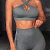 Gray Cross Straps Cutout Bra And High Waist Shorts Set