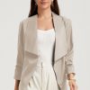 Apricot Solid Lapel Collar Satin Blazer