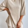 Apricot Ribbed Two Piece Lounge Set - Comfortable And Stylish