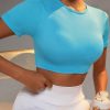 Light Blue Cutout Back Cropped Short Sleeve Active Top