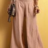 Women's Pink Smocked Waist Crinkled Wide Leg Pants