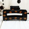 Black Halloween Pumpkin Face Print Square Shark Clip