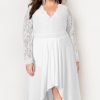 White Plus Size High-Low Lace Contrast Evening Dress