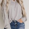 Trendy Patchwork Sleeves: Gray Dolman Sleeve Henley Top For Relaxed Occasions