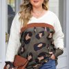 White Plus Size Leopard Print Patchwork Textured Top