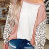 Apricot Colorblock Leopard Sleeve Patchwork Top