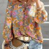 Blue Frilled Off Shoulder Floral Blouse