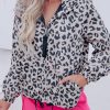 Women's Trendy Leopard Zip Up Collared Hooded Windbreaker