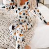 Women's White Spooky Halloween Printed Long Slim Fit Lounge Set