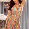 Multicolor Patterned Mesh Cutout Front Chemise