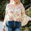 Yellow Yellow Plus Size Floral Off Shoulder Ruffle Sleeve Top