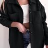 Women's Black Solid Color Pocketed Button Up Shacket