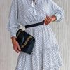 White Polka Dot Fringed Tie V-neck Ruffle Dress