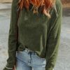 Green Textured Round Neck Long Sleeve Top