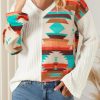 Beige Western Aztec Patch Textured Knit Top