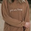 Women's Khaki You Are Loved Print Corduroy Sweatshirt