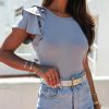 Gray Plain Tiered Ruffled Short Sleeve T Shirt