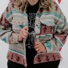 Plus Size Western Aztec Print Button Up Jacket