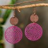 Rose Hollow Out Wooden Round Drop Earrings