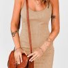 Khaki Ribbed Knit Spaghetti Straps Bodycon Mini Dress